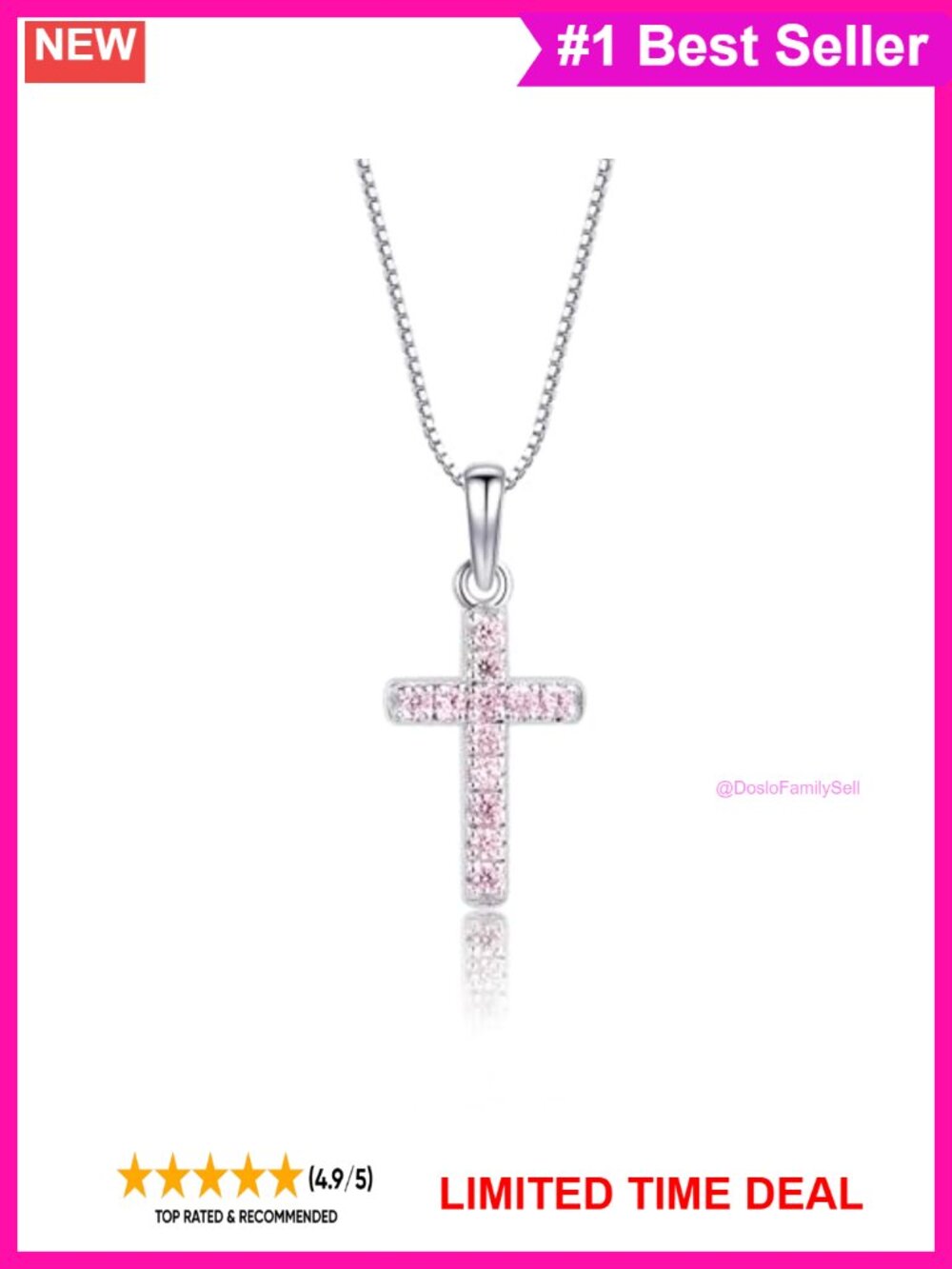 CZ Cross Necklace 925 Sterling Silver 14K Gold Plated Religious Gift
